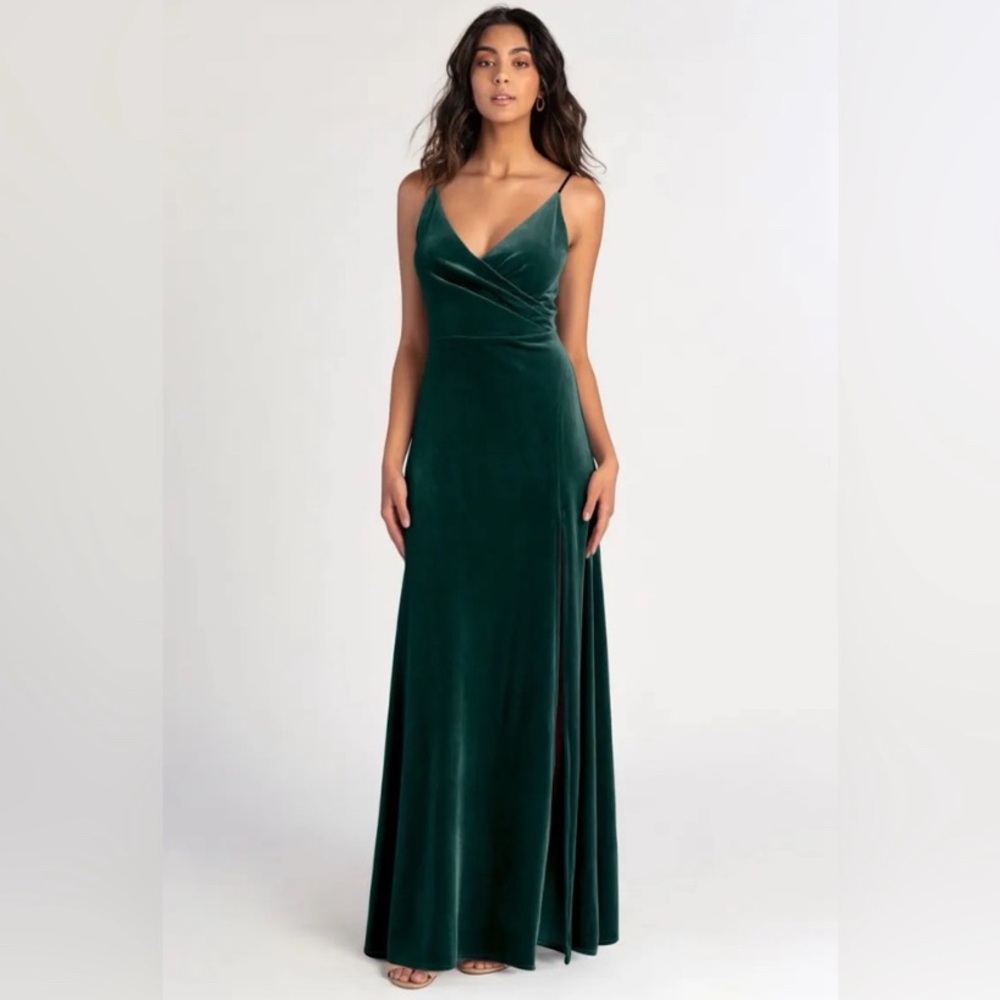 Jenny Yoo Jolie Green Velvet Dress with Slit Size 00